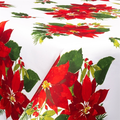 Textil vaxduk med akrylbeläggning - 30 meter på rulle - Med julmotiv - Christmas star flower - 140 cm bred textilduk