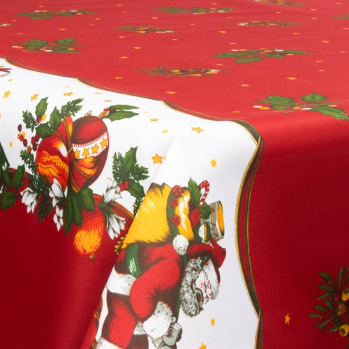 Textil vaxduk med akrylbeläggning - 30 meter på rulle - Med julmotiv - Santa Claus och misteln - 140 cm bred textilduk