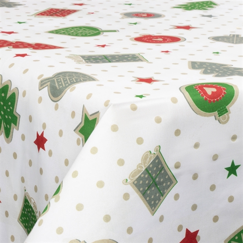 Textil vaxduk med akrylbeläggning - Med julmotiv - Christmas dots and charms - 140 cm bred - På metervis