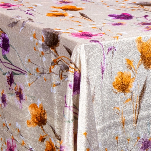 Velourduk - Sandfärgad med blommor - 3 meter - Nervös velour - Paket med 3 meter
