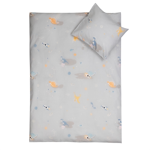 Baby sengetøy 70x100 cm - Grått baby sengesett med romdinosaur - 100% mykt bomulls sengetøy - Nordstrand Home