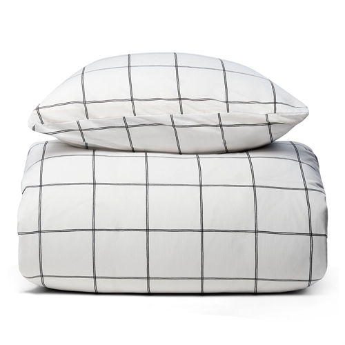 Sängkläder 100% bomull - 140x200 cm - Vitt påslakanset med svarta rutor - Nordstrand Home påslakan