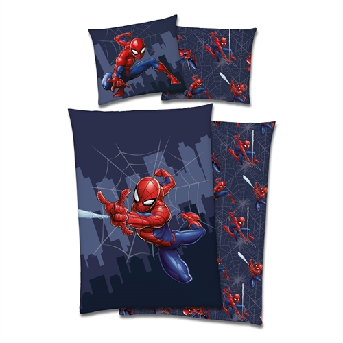Spiderman junior sengetøy 100x140 cm - Flying - Spiderman sengetøy - 2 i 1 - 100% bomull sengelinned