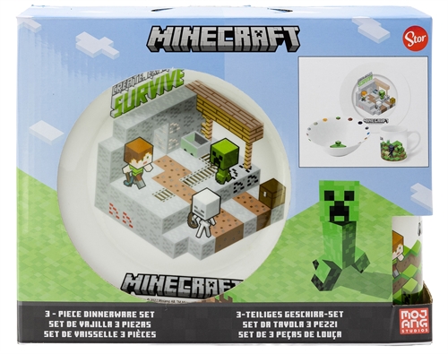 Alternativ bild 1 för Minecraft barnservis i keramik - 3-delat matsalsset för barn - Skapa, utforska, överlev