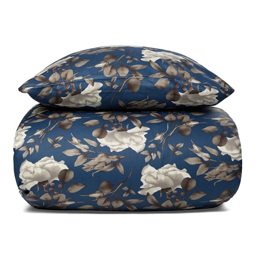 Blommiga sängkläder 140x220 cm - 100% mjuk bomullssatin - Blossom blue - By Night sängkläder