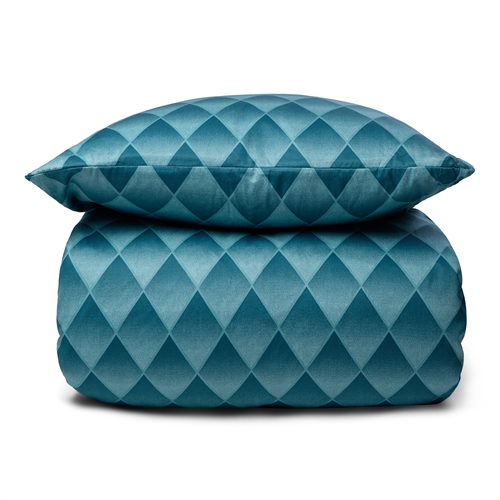 Sängkläder i 100% mjuk och lyxig bomullssatin - Harlekinmönster i vacker blå färg - 140x200 cm - Bäddset från By Night