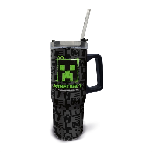Minecraft drickflaska - XL termoflaska 940 ml - Drickflaska med sugrör och handtag - Stor drickflaska
