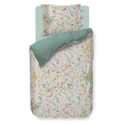 Blommiga sängkläder - 140x220 cm - Petites Fleurs Khaki - Sängkläder med dubbelsidig design - 100 % bomull - Pip Studio