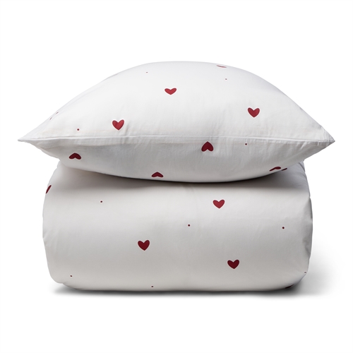 Sängkläder 100% bomull - 140x200 cm - Vitt sängset med fina röda hjärtan - Nordstrand Home mjukt påslakan