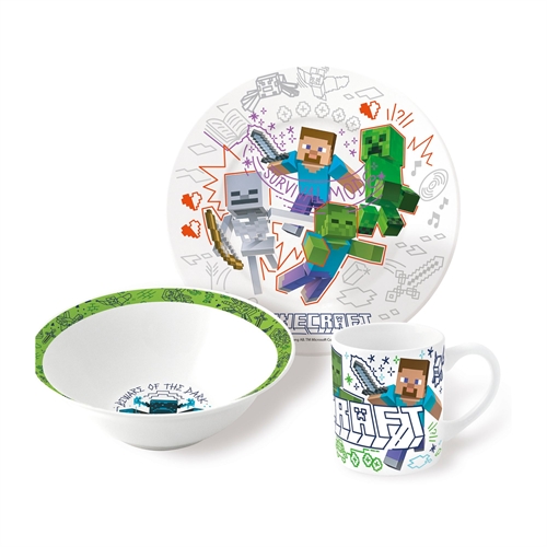 Minecraft barnservis i keramik - Matset i 3 delar för barn - Survival mode - Keramiskt servisset