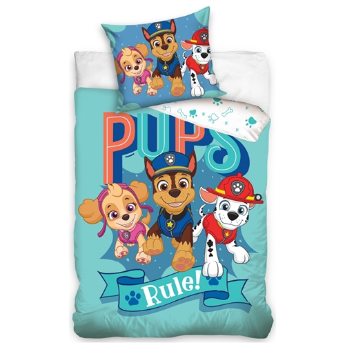 Paw Patrol sängkläder - 150x210 cm - Pups Rule! - Påslakan med 2 i 1 design - 100% bomullsbäddset