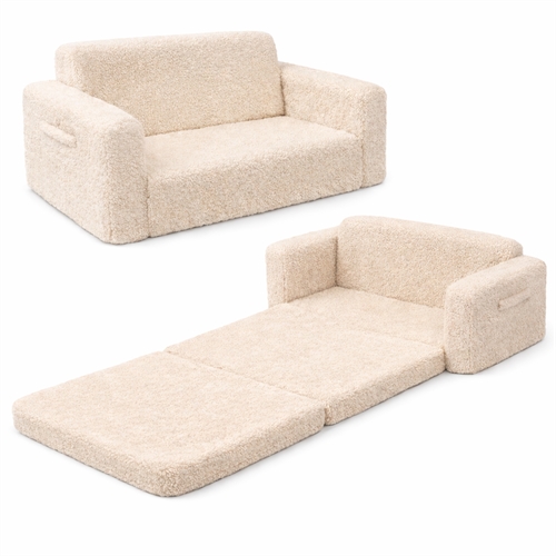 Fällsoffa för barn - Beige plysch - Barnmöbel