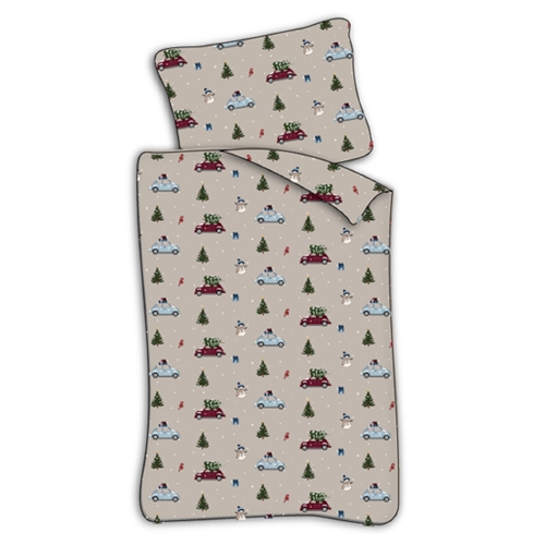 Junior julesengetøy 100x140 cm - Jule sengesett med biler og juletrær - 100% mykt bomulls sengetøy