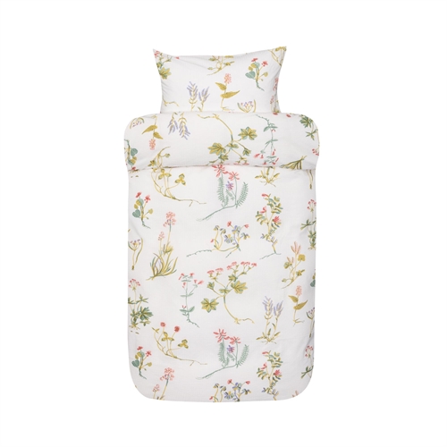 Vävt kreppsängkläder 140x220 cm - Vitt påslakan med blommor - 100% mjuk bomull - Kreppsängkläder - Fiona Høie Of Scandinavia