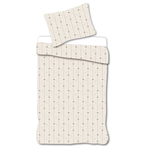 Junior sengetøy 100x140 cm - Hvitt sengesett med sorte blomstrede striper - 100% mykt bomulls sengetøy