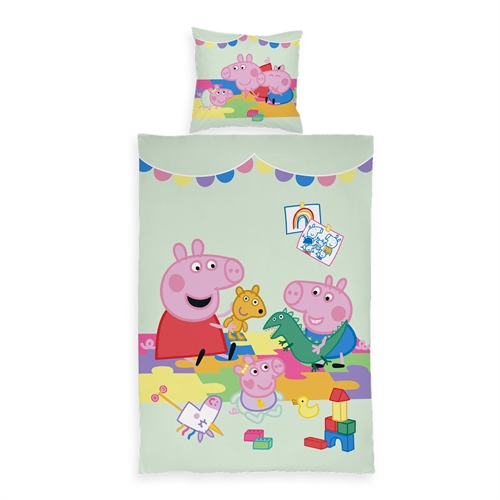 Junior sengetøy 100x140 cm - Vendbart sengesett med Gurli Gris\' familie - Family Fun - 100% bomulls sengetøy