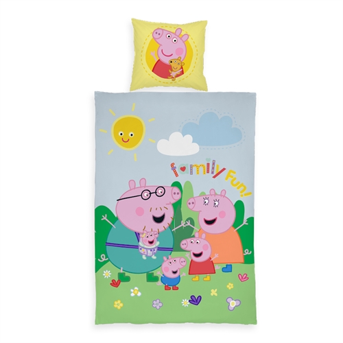 Junior sengetøy 100x140 cm - Vendbart sengesett med Gurli Gris, Gustav Gris og Evie Gris - 100% bomulls sengetøy