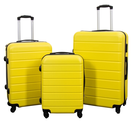 Koffert erbjudande - Set med 3 st. - Exklusivt hardcase koffertsats - Strib gul
