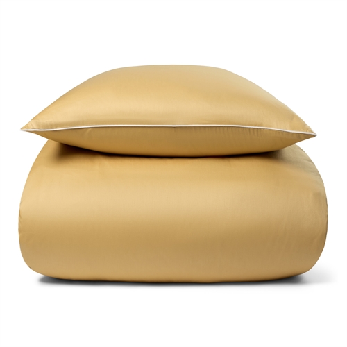 Sängkläder 140x200 cm - 100% bomullssatin - Solida gula sängkläder med pipingkant - Extra mjukt bäddset från By Borg
