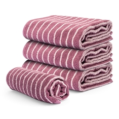 Randig handduk - 100% bomull - Mörk rosa/ljus rosa