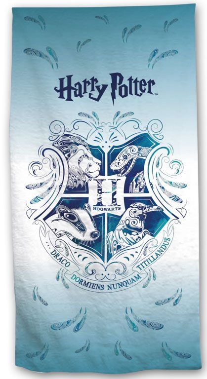 Harry Potter handduk - 70x140 cm - 100% bomull - Mjuk badhandduk med blått Hogwarts-logotyp