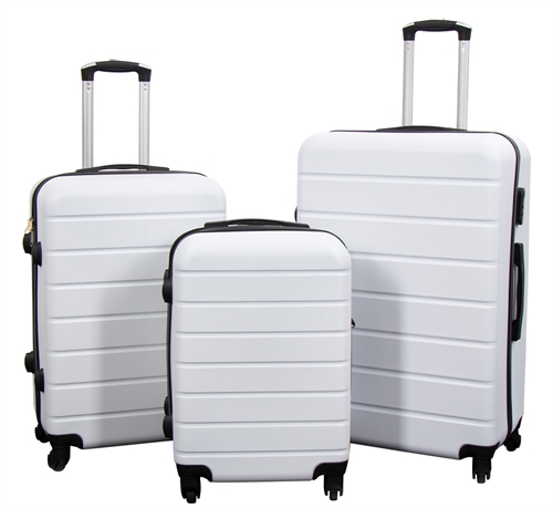 Koffert erbjudande - Set med 3 st. - Exklusivt hardcase koffertsats - Strib Vit