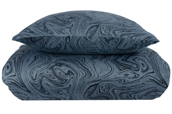 Påslakan dubbeltäcke - 200x220 cm - 100% mjuk bomullsatin - Marble dark blue - By Night - Mönstrad sängset