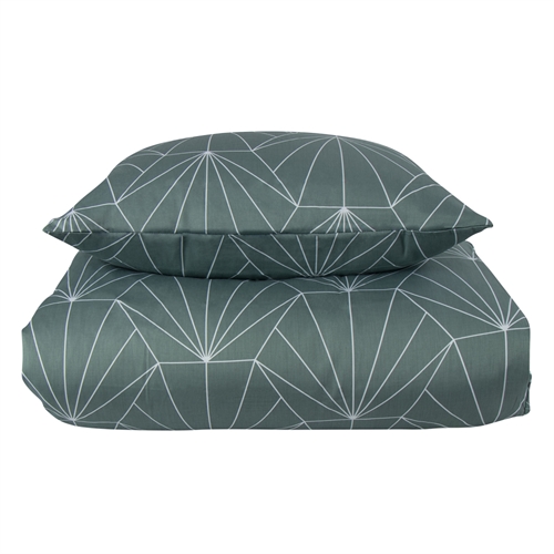 Sängkläder dubbeltäcke - 200x220 cm - Vändbart design i 100% bomullssatin - Hexagon dämpad grön - Bäddset från By Night