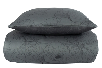 Påslakanset - 200x220 cm - Vändbart design i 100% Bomullssatin - Big Flower grå - Sängset från By Night