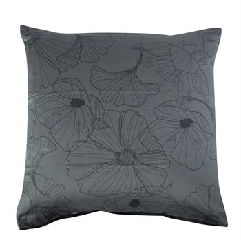 Örngott - 60x63 cm - Vändbart design i 100% Bomullssatin - Big Flower grå - Från By Night