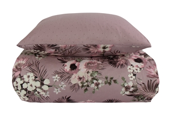 Påslakanset 140x200 cm - Vändbart design i 100% Bomullssatin - Flowers & Dots lavendel - Sängset från By Night