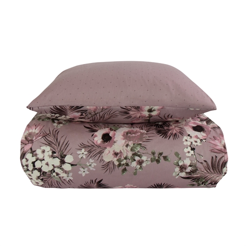 Sängkläder 140x220 cm - Vändbart design i 100% bomullssatin - Flowers & Dots lavendel - Bäddset från By Night