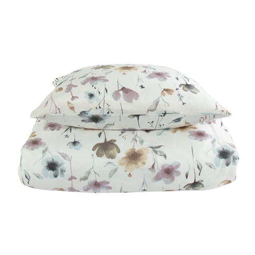 Blommiga sängkläder 140x220 cm - 100% mjuk bomullssatin - Flower white - By Night sängkläder