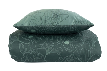Påslakanset 140x200 cm - Vändbart design i 100% Bomullssatin - Big Flower grön - Sängset från By Night
