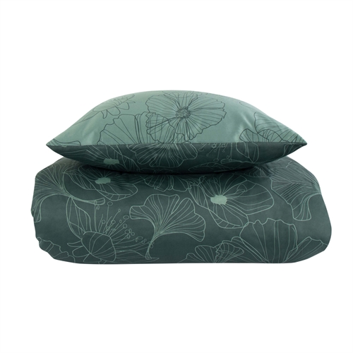 Sängkläder 140x200 cm - Vändbar design i 100% bomullssatin - Big Flower grön - Bäddset från By Night