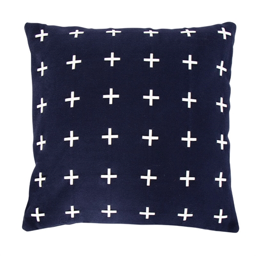 Prydnadskudde - 45x45 cm - Mörkblå med kors - Mjuk kudde från Borg Living
