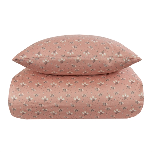 Blommiga sängkläder - 140x220 cm - Summer rosa - 100% bomullssatin sängkläder - By Night