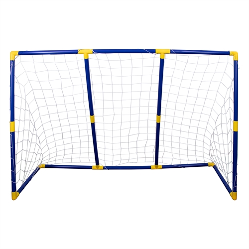 Stort fotbollsmål i hårdplast 209 x 142 cm - Inkl. boll och pump - Enkel montering 2 i 1, ett stort eller två små mål