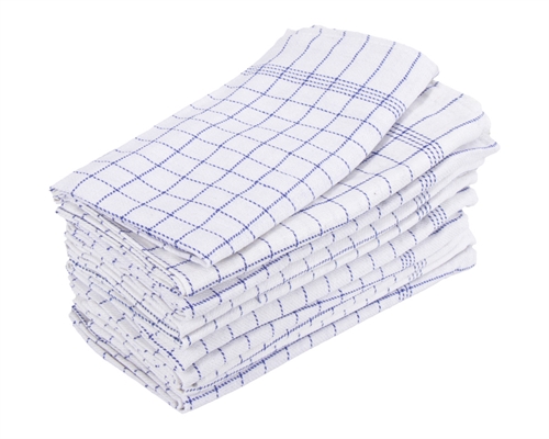 10 st. Kökshanddukar - 50x100 cm vita kökshanddukar med blå rutor