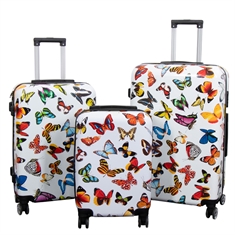Resväska - Resväska med motiv - Vit med fjärilar - Hardcase lättvikt resväska
