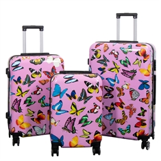 Resväska - Resväska med motiv - Rosa med fjärilar - Hardcase lättviktig resväska