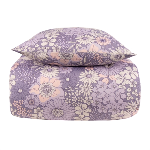 Dubbelt påslakanset 200x220 cm - Lila blommigt bäddset - Borg Living dubbelt påslakan i polycotton