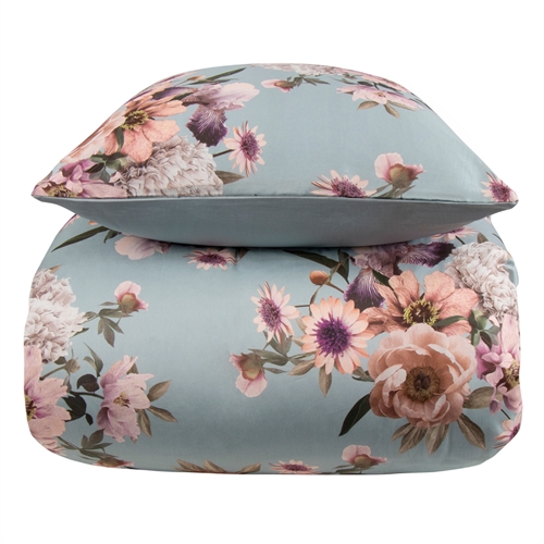 Blommiga sängkläder - 140x200 cm - Blue flower - 2 i 1 design - sängkläder i 100% bomullssatin - Excellent By Borg