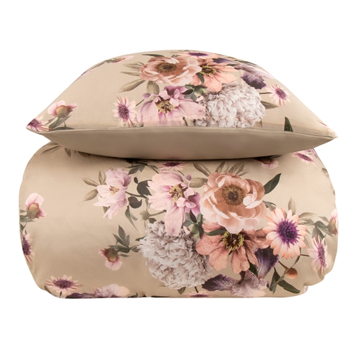 Blommiga sängkläder - 140x220 cm - Sand flower - Vändbart påslakan - 100% bomullssatin - Excellent By Borg bäddset