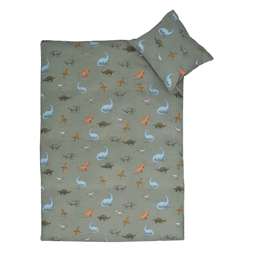 Junior sengetøy 100x140 cm - Grønt sengesett med dinosaurer - 100% mykt bomulls sengetøy