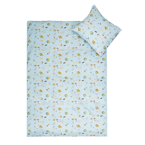 Junior sengetøy 100x140 cm - Blått sengesett med rommotiver - 100% mykt bomulls sengetøy