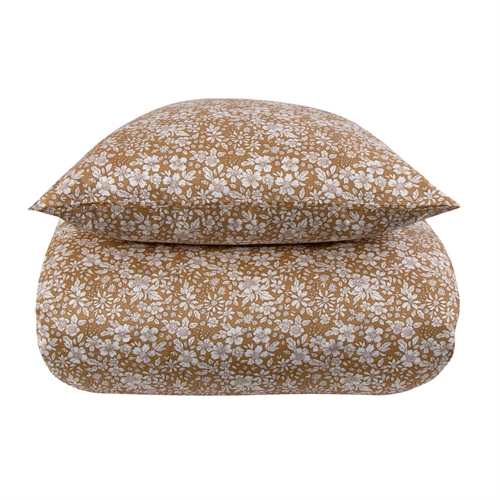 Blommiga sängkläder 150x210 cm - 100% bomullssatin - Small Flowers gyllene - By Night sängkläder