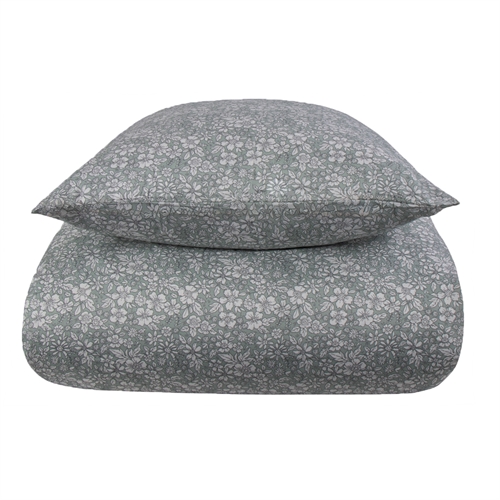 Blommiga sängkläder 140x200 cm - sängkläder i bomullssatin - Small Flowers Dusty Green - By Night