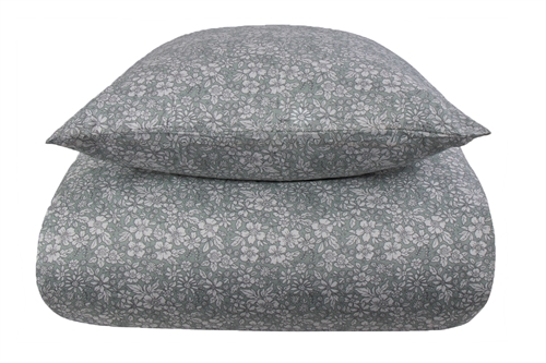 Dubbelt påslakanset 200x200 cm - 100 % mjuk bomullssatin - Small Flowers dusty green - By Night - Blommigt bäddset