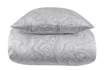 Påslakan dubbeltäcke - 200x220 cm - 100% mjuk bomullsatin - Marble light grey - By Night - Mönstrad sängset